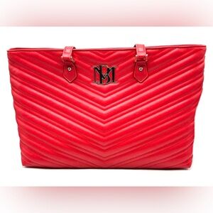 Badgley Mischka Quilted Red Tote Bag with Computer Pocket And Gold Hardware